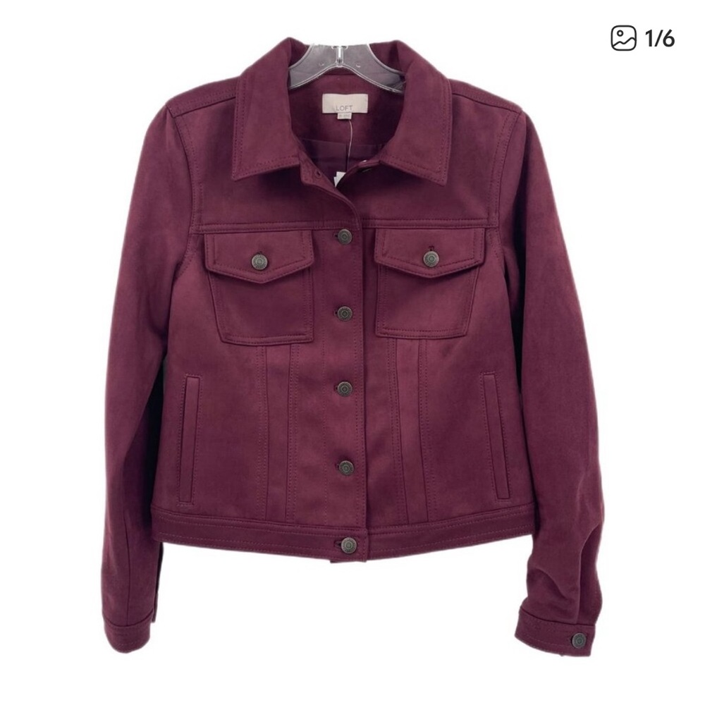 LOFT Maroon Pockets Faux Suede Jacket | New With Tags NWT SZ XS